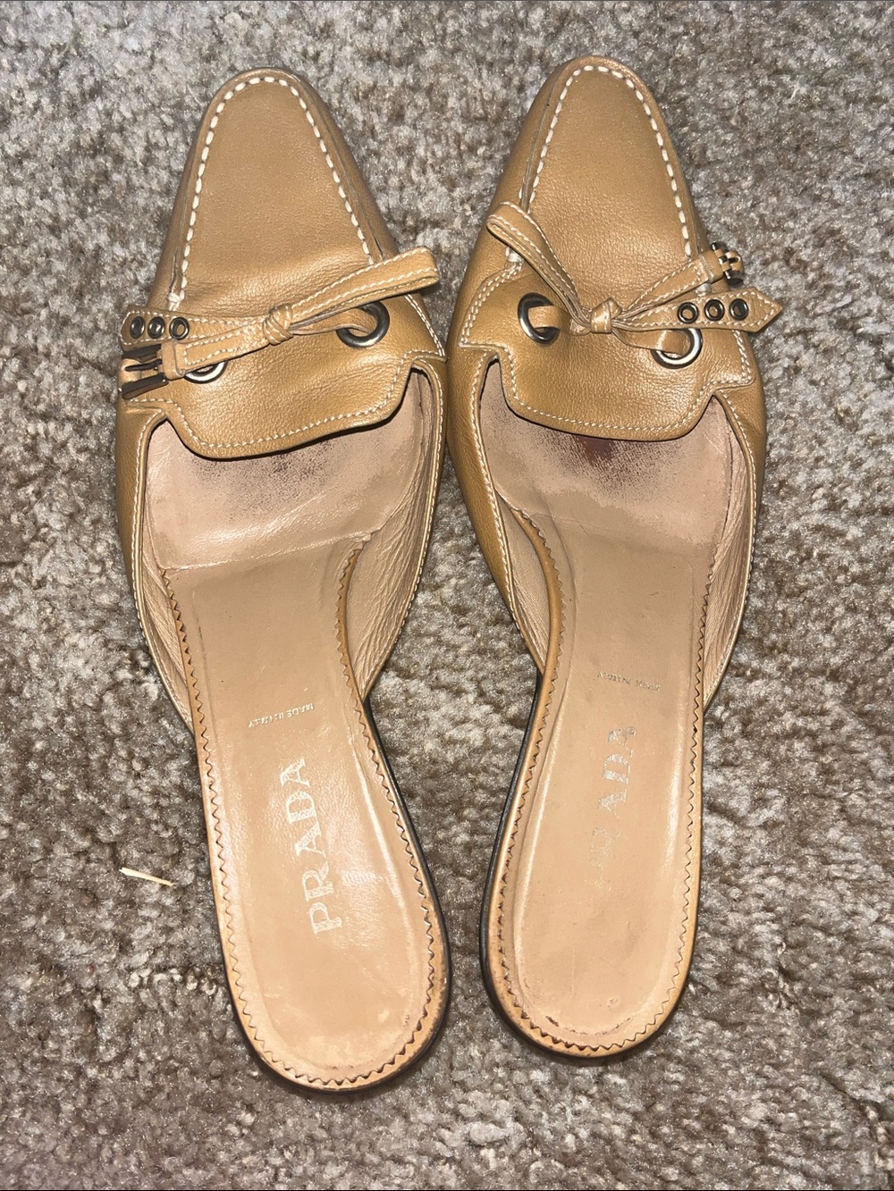 Prada Women's Tan Leather Loafers - Picture 4 of 5